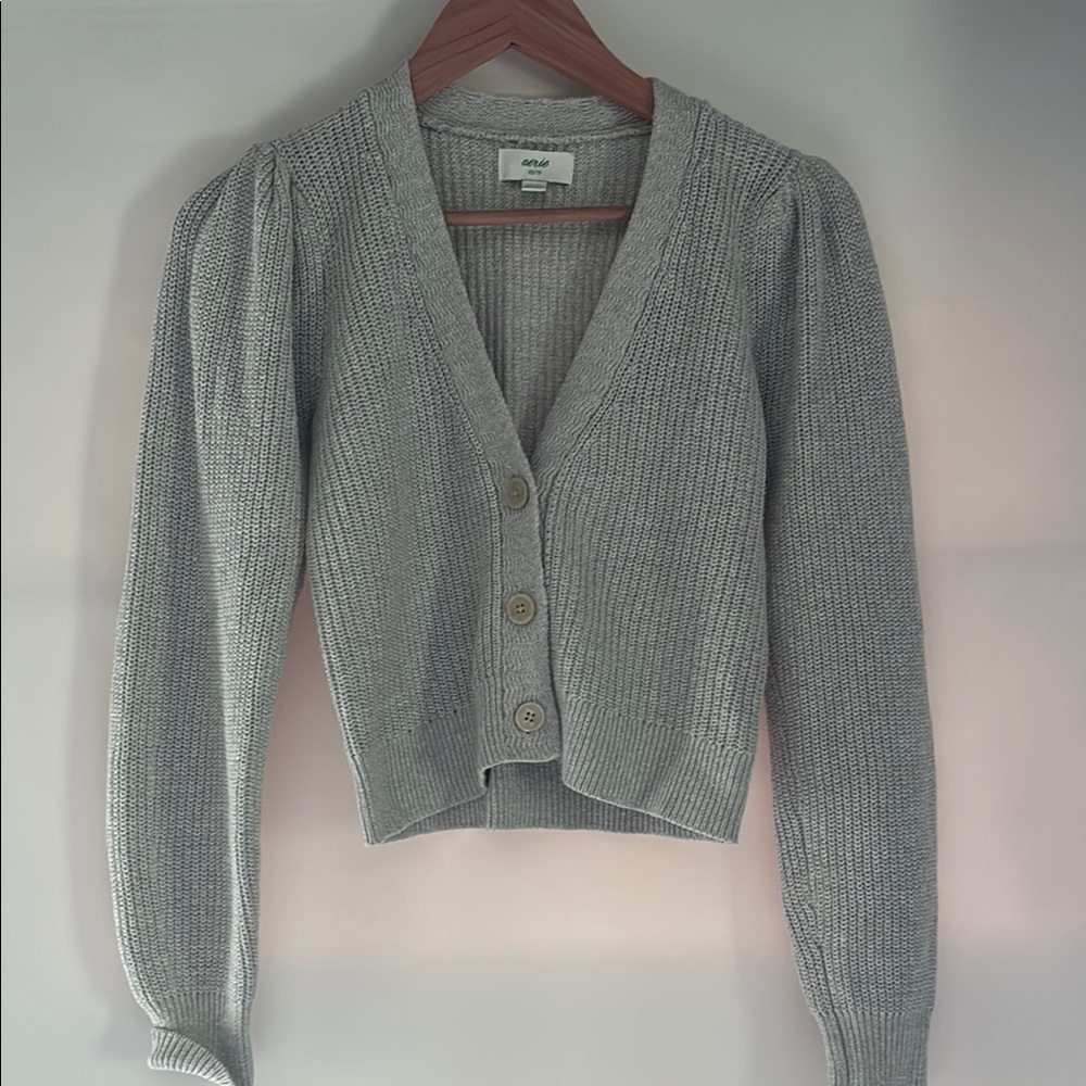 Aerie Gray Cardigan Sweater V-Neck Knit